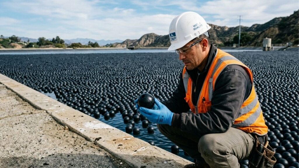 As 96 milhões de bolinhas pretas que Los Angeles jogou num reservatório para proteger a água potável do sol