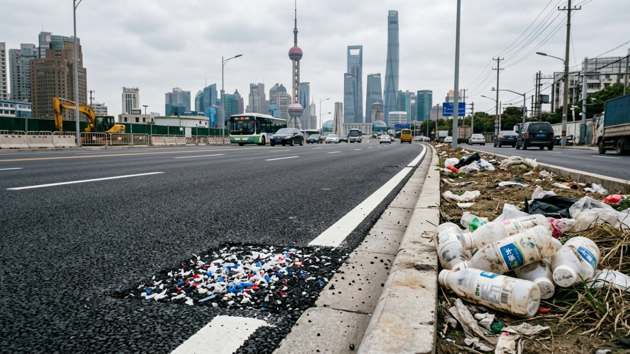 Em 2021, a China construiu sua primeira estrada de plástico usando mais de 6 mil garrafas de leite e transformou resíduos difíceis de reciclar em material para pavimentação