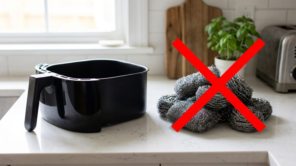 Sem arruinar o teflon da airfryer, nem usar esponja de aço: a melhor forma de limpar a cesta engordurada deixando de molho com água morna e sabão