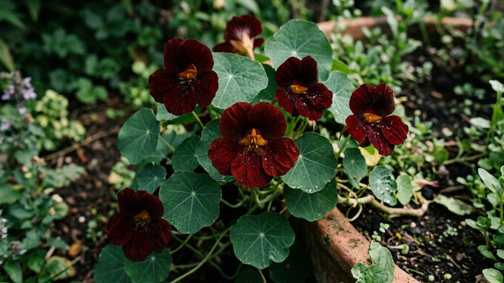 Essa flor comestível de pétalas vermelho-escuro quase pretas é ideal para vasos: de cultivo fácil, ela decora e dá toque gourmet a pratos