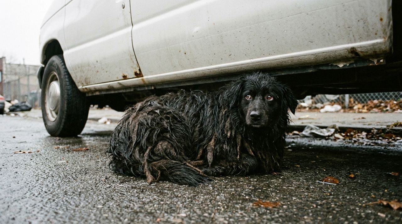 Cão encontrado com pelos completamente emaranhados mal conseguia se mover e fica irreconhecível após perder quase 3 kg de pelo