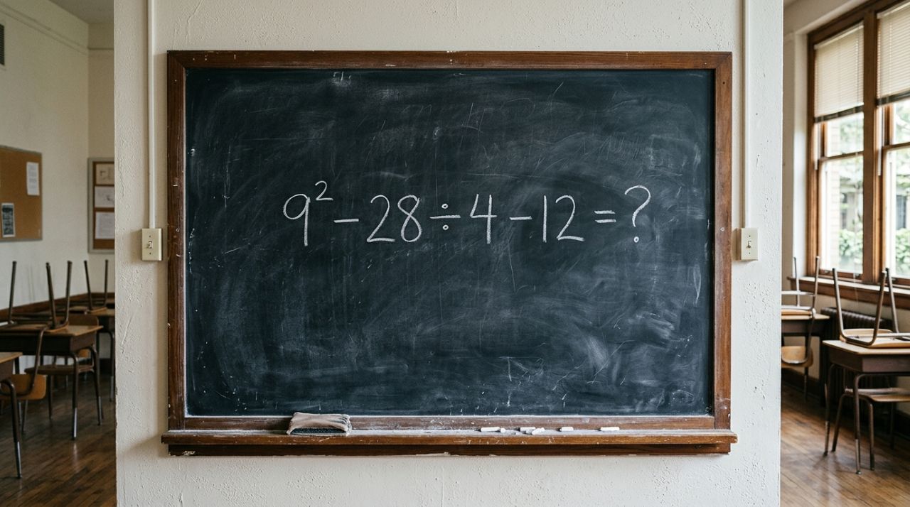 Quem estudou nos anos 80 e 90 consegue chegar ao resultado de 9² – 28 ÷ 4 – 12