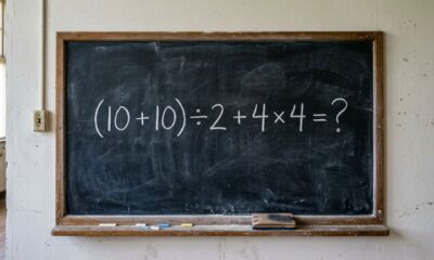 A maioria começa pela parte errada: (10 + 10) ÷ 2 + 4 × 4