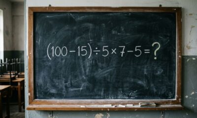 Sem calculadora, prove que ainda lembra da matemática básica: (100 – 15) ÷ 5 × 7 – 5