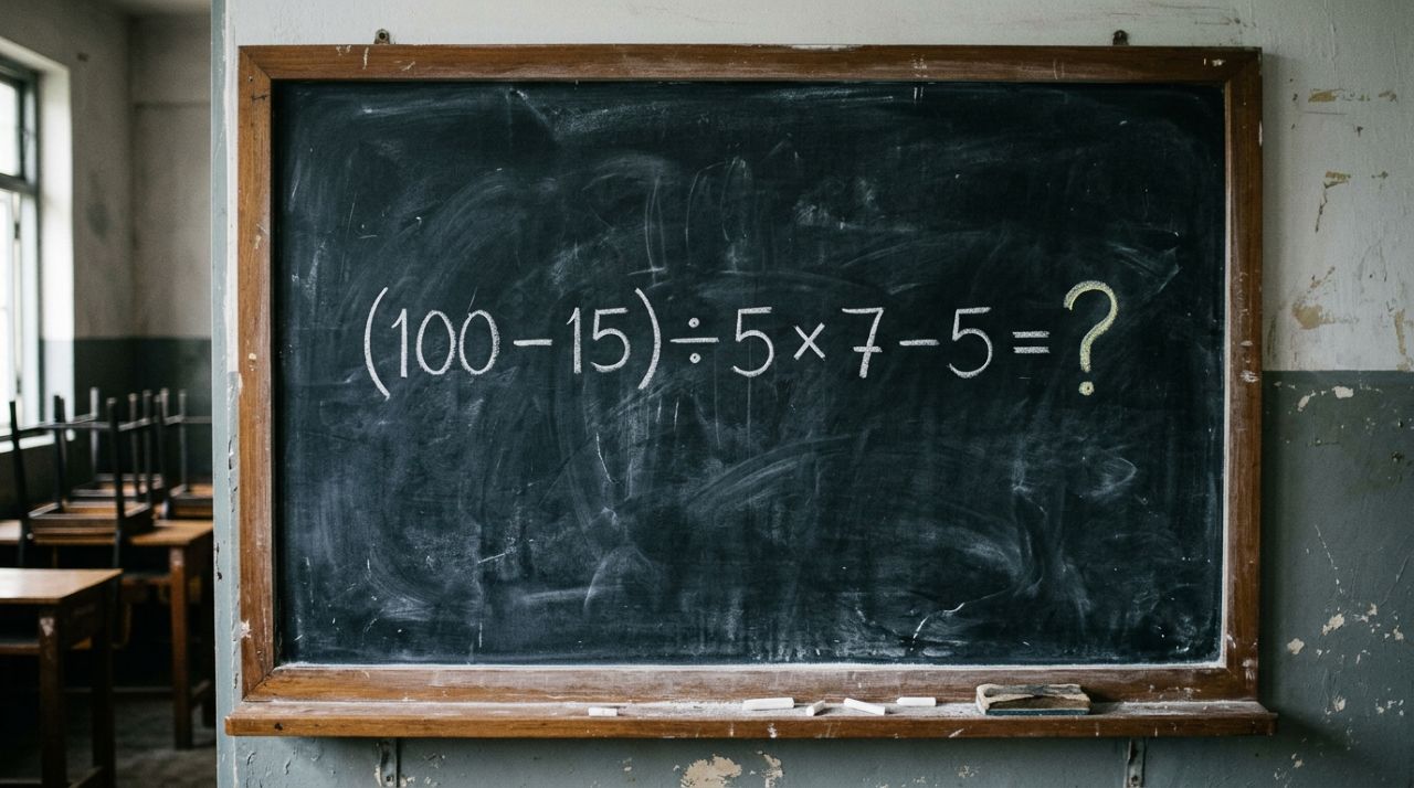 Sem calculadora, prove que ainda lembra da matemática básica: (100 – 15) ÷ 5 × 7 – 5
