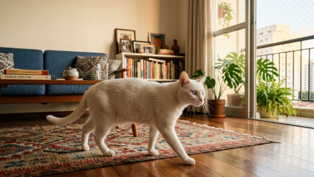Gata cega é adotada por engano e o novo dono passa meses sem entender por que ela nunca esbarra na mobília