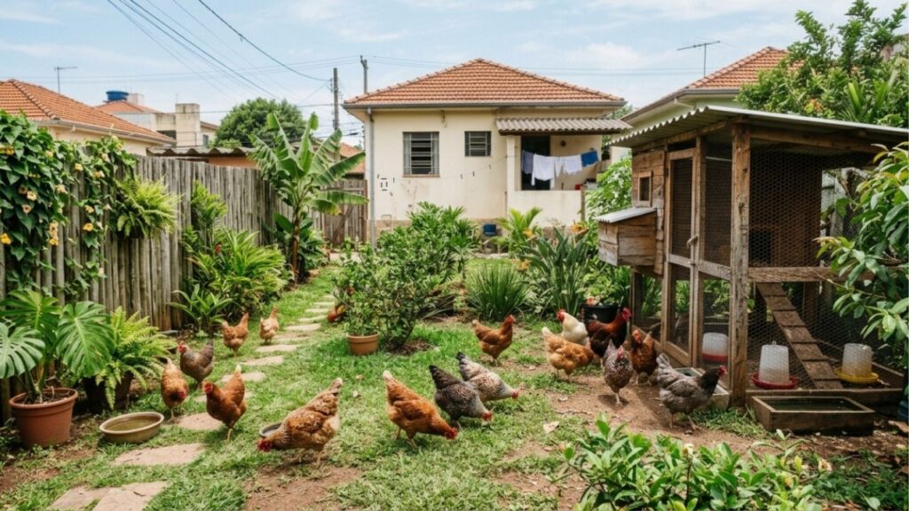 Vizinho cria 14 galinhas em quintal de 200 m² na área urbana e o caso é decidido pelo Código de Posturas do município, não pelo Código Civil