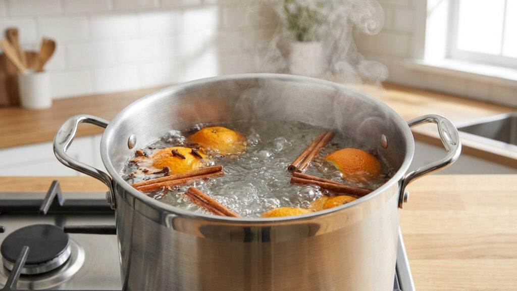 Ferver cravos-da-índia com cascas de laranja e canela na cozinha: o truque simples para perfumar a casa inteira em minutos antes das visitas