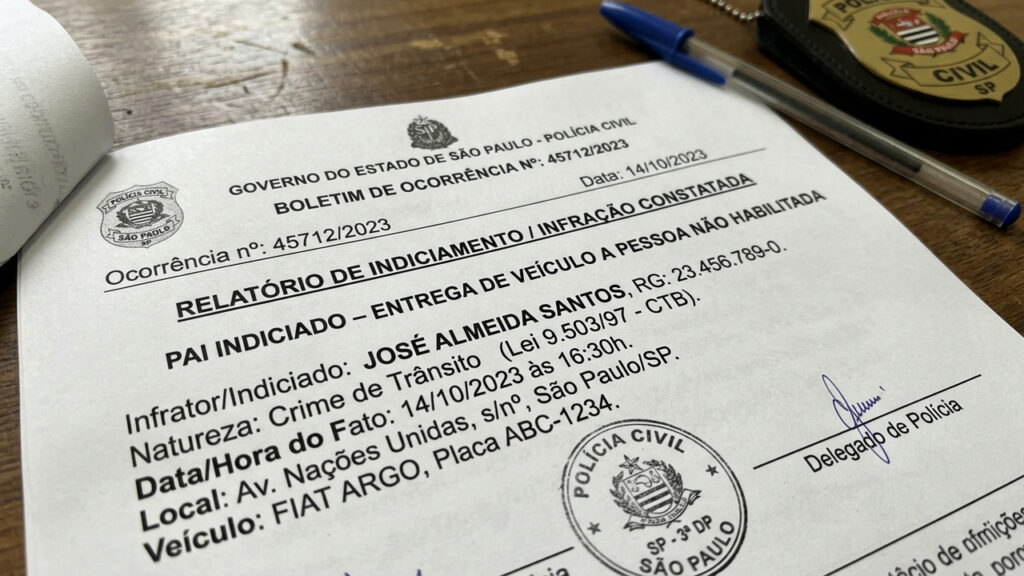 Pai empresta carro para filho sem carteira de motorista ir à padaria, jovem bate em poste e responsável é indiciado por crime de trânsito
