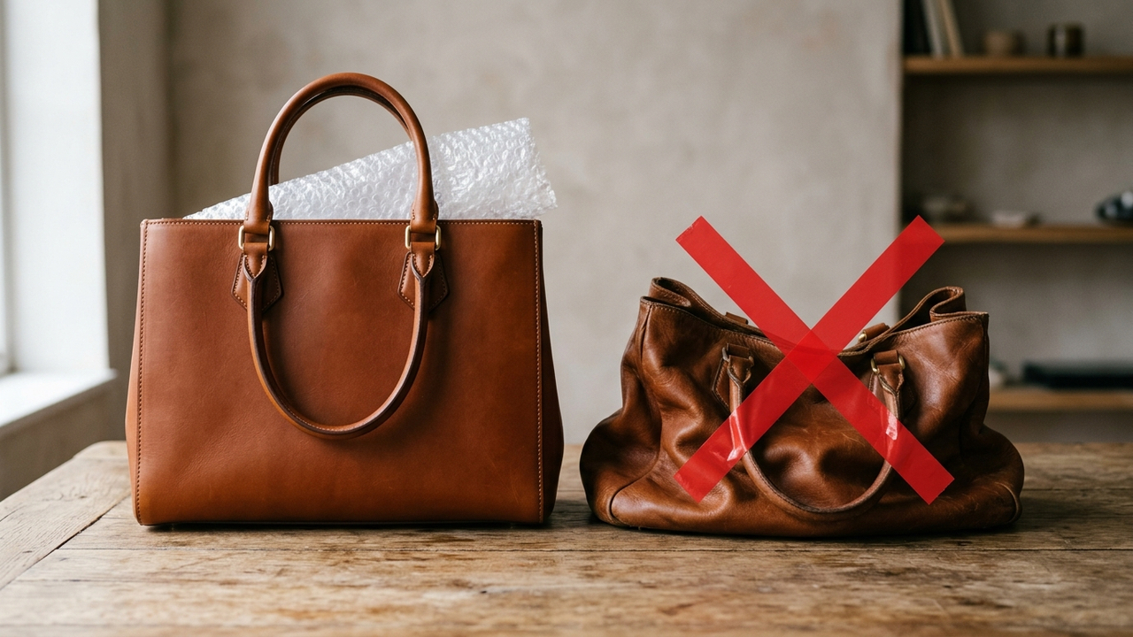 Adeus bolsas de couro deformadas: a nova técnica de usar plástico bolha como enchimento para manter a estrutura original sem manchar o forro