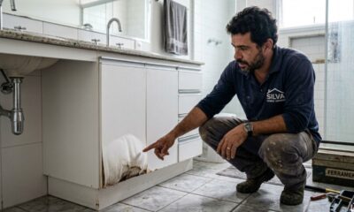 Marceneiro que monta móveis planejados há anos repete o mesmo alerta: o MDF comum não tem resistência à água e fatalmente vai inchar perto da pia, dobradiças precisam de regulagem periódica para a porta não raspar na base, parafusos apertados com força excessiva espanam o miolo da chapa, e é sempre a falta de esquadro e nivelamento no chão que deforma as gavetas com o passar do tempo