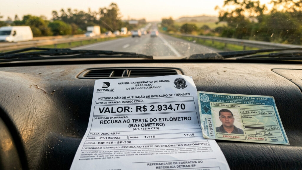 Dono de caminhonete recusa teste do bafômetro em blitz achando estar livre de punição, recebe multa de R$ 2.934 reais e perde a CNH por 1 ano
