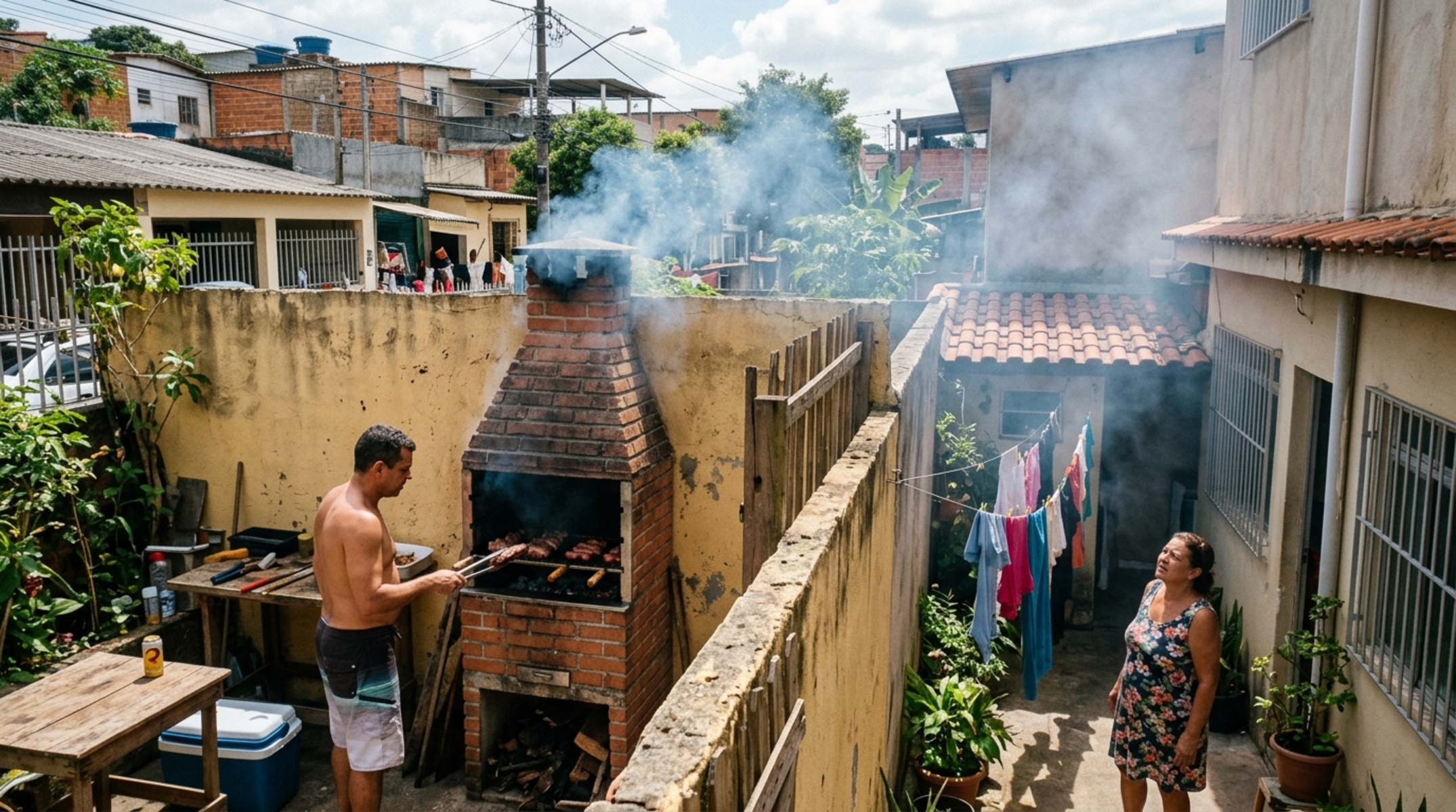 Morador constrói churrasqueira de alvenaria encostada no muro do vizinho sem deixar recuo e recebe notificação para demolir a obra inteira com base no Código Civil