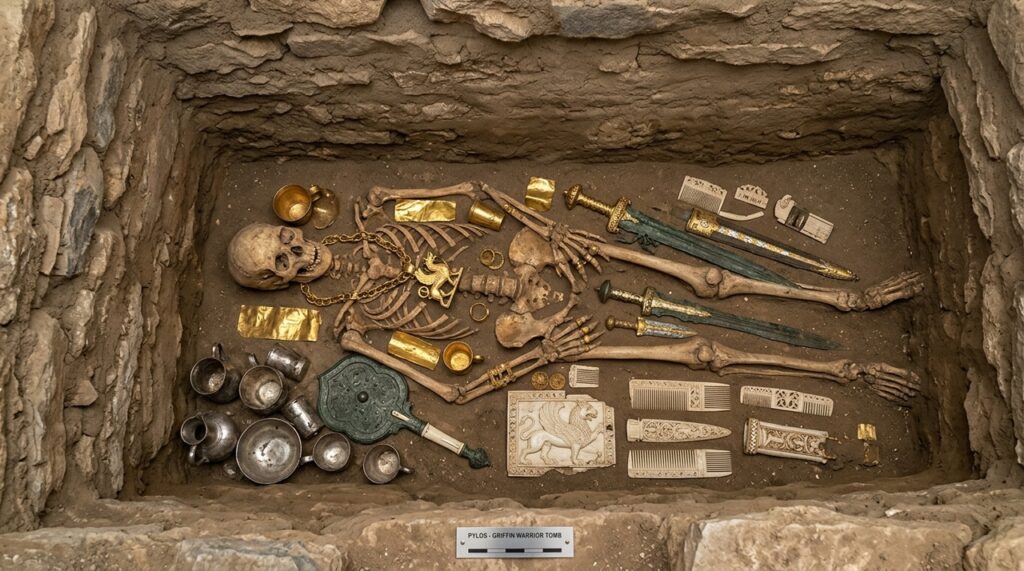 Túmulo de um guerreiro de 3.500 anos na Grécia surpreendeu com mais de 1.400 objetos de ouro, armas e joias