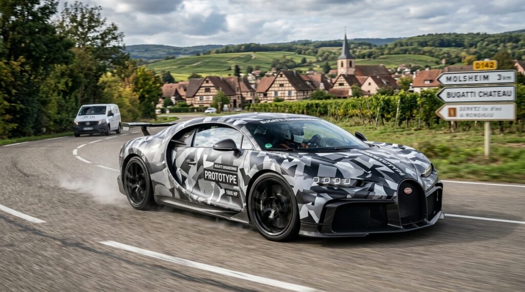 Bugatti Brouillard de R$ 120 milhões é flagrado na estrada durante testes com motor W16 de 1.600 cv