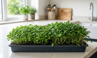 Como cultivar microverdes nutritivos de repolho e rúcula em bandejas sobre a geladeira em apenas 7 dias usando pouca água e substrato leve