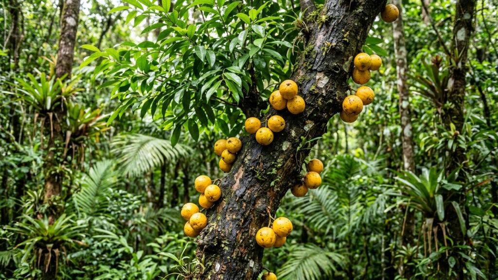Essa árvore frutífera rara da Mata Atlântica produz frutos aveludados amarelos grudados no tronco e tem sabor doce que lembra manga com mamão