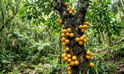 Essa árvore frutífera rara da Mata Atlântica produz frutos aveludados amarelos grudados no tronco e tem sabor doce que lembra manga com mamão
