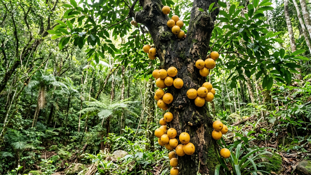 Essa árvore frutífera rara da Mata Atlântica produz frutos aveludados amarelos grudados no tronco e tem sabor doce que lembra manga com mamão