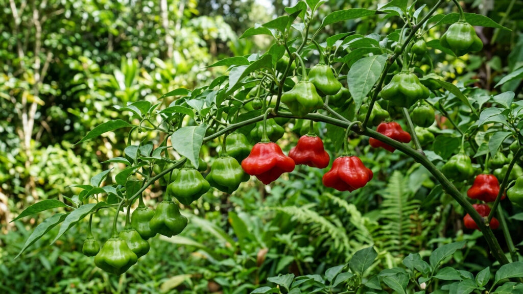 Essa planta ornamental produz pimentas em formato de sino vermelho que não ardem e surpreendem pelo sabor crocante de maçã verde fresca