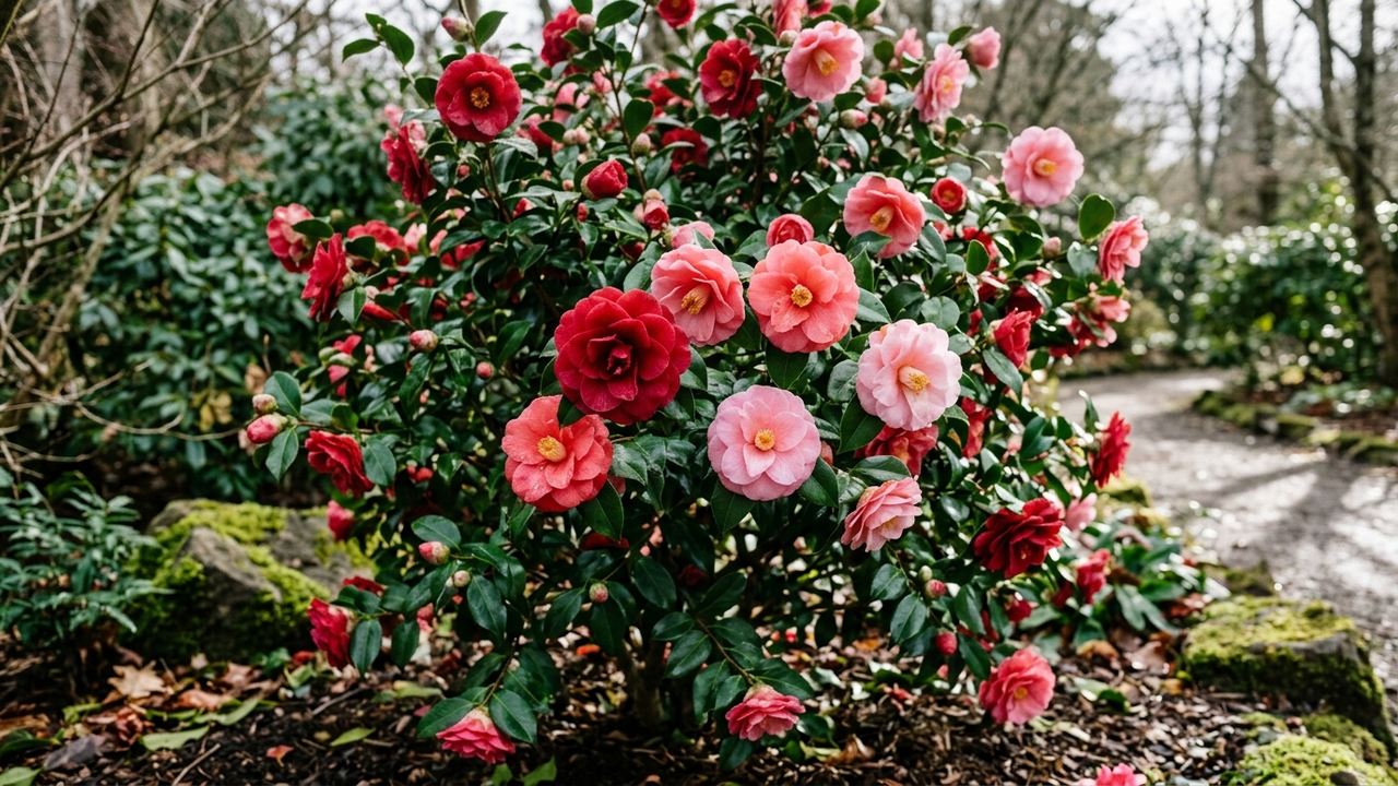 Esse arbusto ornamental dá flores de inverno que parecem de cera e exige solo ácido para encher o quintal de botões vermelhos e rosas