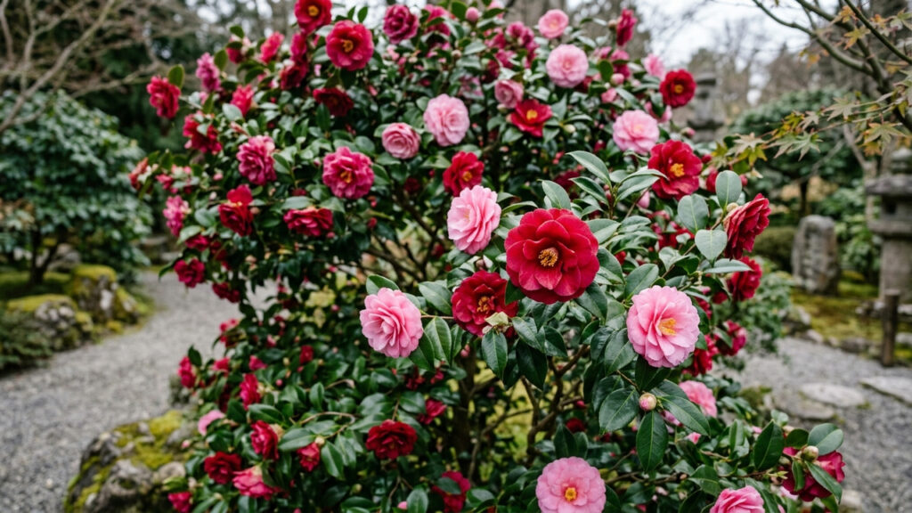 Esse arbusto ornamental dá flores de inverno que parecem de cera e exige solo ácido para encher o quintal de botões vermelhos e rosas