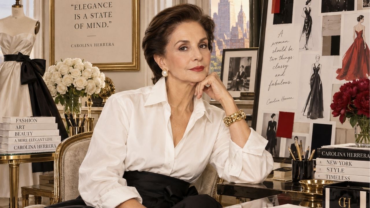 Aos 87 anos, Carolina Herrera escolhe salto alto para desfile de sua marca e viraliza por mobilidade e autonomia e internautas reagem: "Vou malhar e fazer pilates a vida toda pra ser assim."