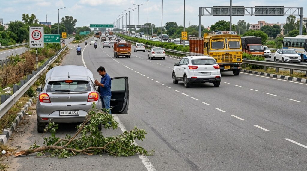 O que significa encontrar um galho de árvore amarrado na traseira de um veículo na estrada?
