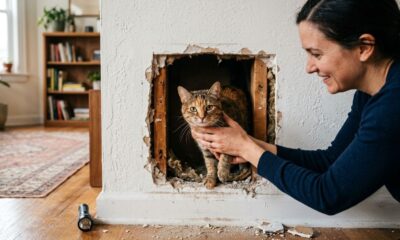 Homem encontra gato preso dentro de parede após semanas de buscas e resgate é chamado de “milagroso”