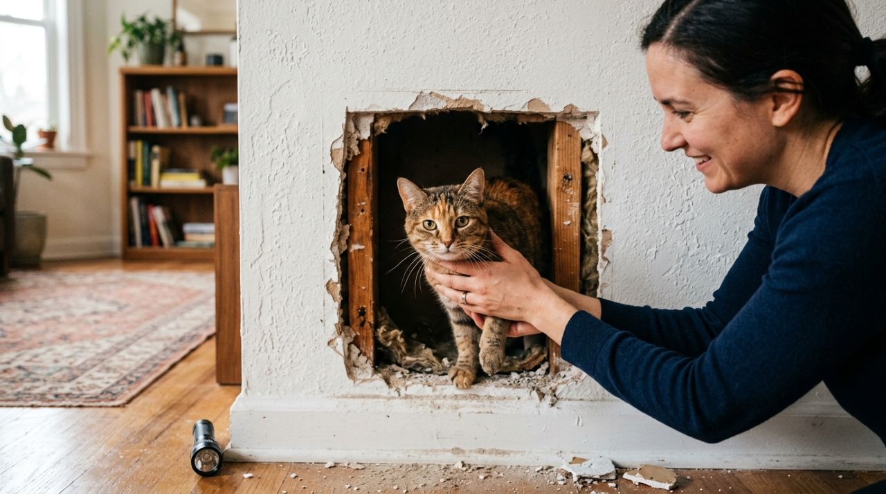 Homem encontra gato preso dentro de parede após semanas de buscas e resgate é chamado de “milagroso”