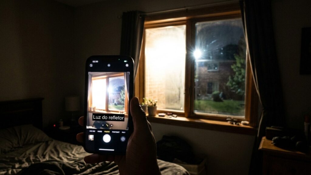 Vizinho instala refletor apontado diretamente para a janela do quarto, mantém a luz acesa durante a noite inteira e morador decide levar a disputa adiante