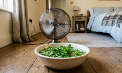 Colocar bacia com água e hortelã em frente ao ventilador: o truque simples que espalha frescor aromatizado e umidifica o quarto em noites quentes