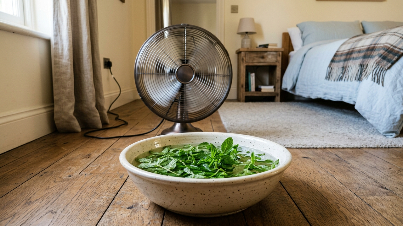 Colocar bacia com água e hortelã em frente ao ventilador: o truque simples que espalha frescor aromatizado e umidifica o quarto em noites quentes