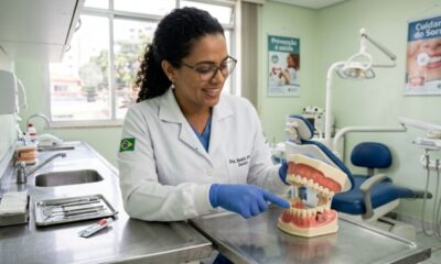 Dentista que trata gengivite há anos repete o mesmo aviso: a escova de dentes precisa ter cerdas macias para não causar retração, o fio dental deve abraçar a lateral do dente entrando levemente no sulco, pastas com carvão ativado apenas lixam e desgastam o esmalte, e é sempre o acúmulo silencioso de tártaro que leva à perda óssea irreversível