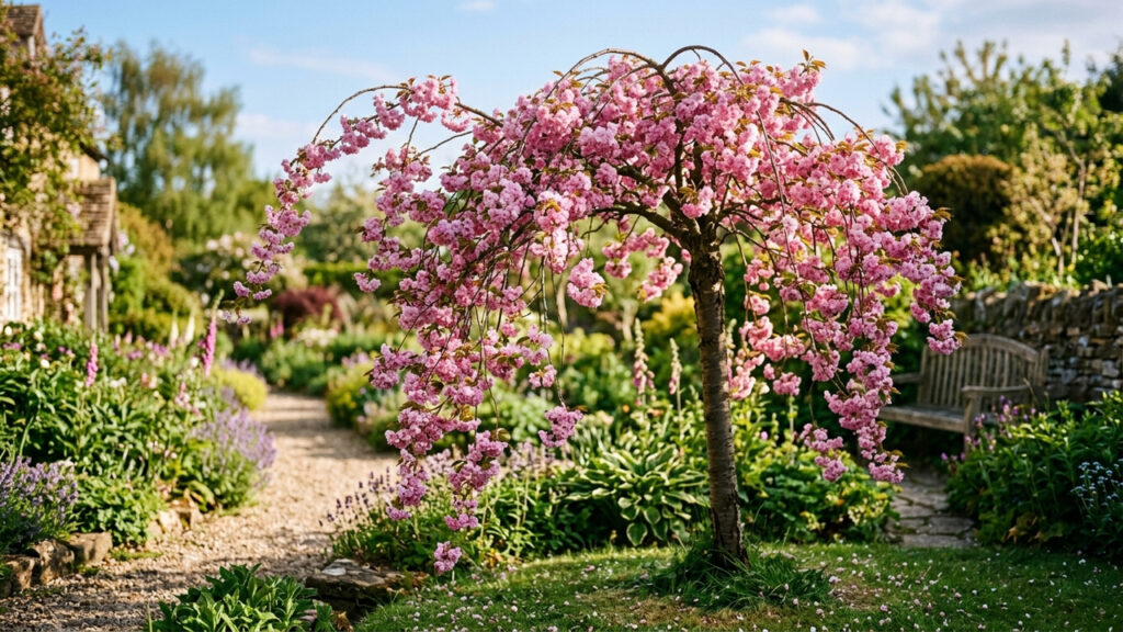 Essa árvore chorona de pequeno porte dá flores rosas exuberantes e transforma o jardim de casa em um cenário encantador de novela