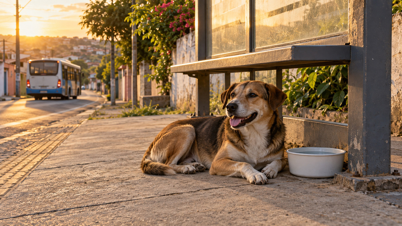 Cachorro espera quatro anos no mesmo ponto de ônibus onde o dono desceu pela última vez e a vizinhança descobre a história