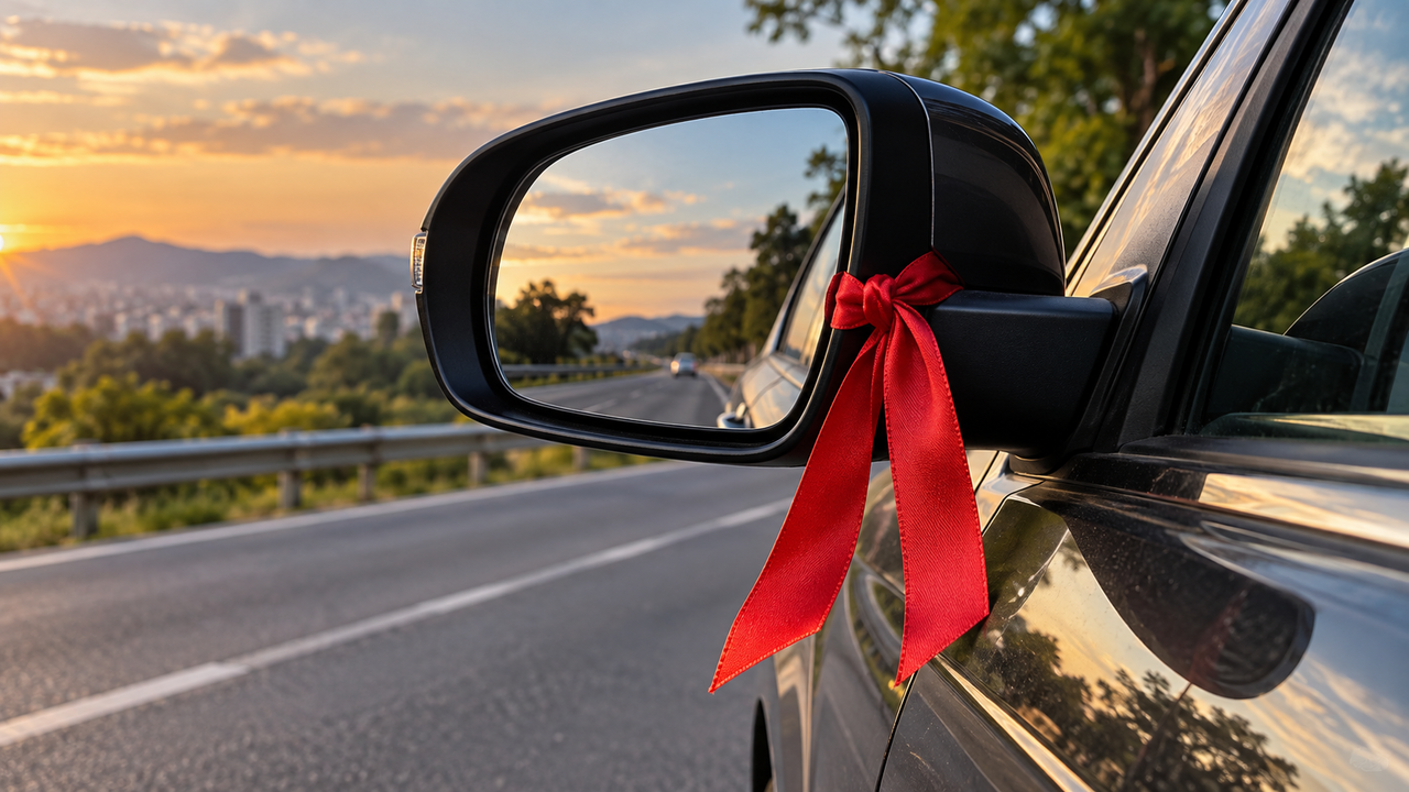 O que significa encontrar uma fita vermelha amarrada no retrovisor de um carro na estrada?