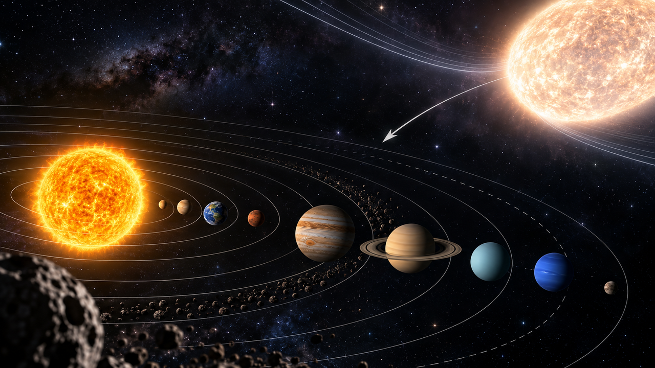 Uma estrela que passe perto do Sol pode causar pequenas mudanças nas órbitas dos planetas, em uma cadeia que pode mergulhar o Sistema Solar no caos