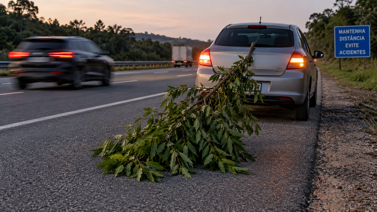 O que significa encontrar um galho de árvore amarrado na traseira de um veículo na estrada?