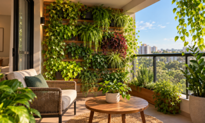 Morador coloca jardim vertical na varanda para aproveitar o espaço e descobre como escolher as plantas certas para deixar a casa mais fresca