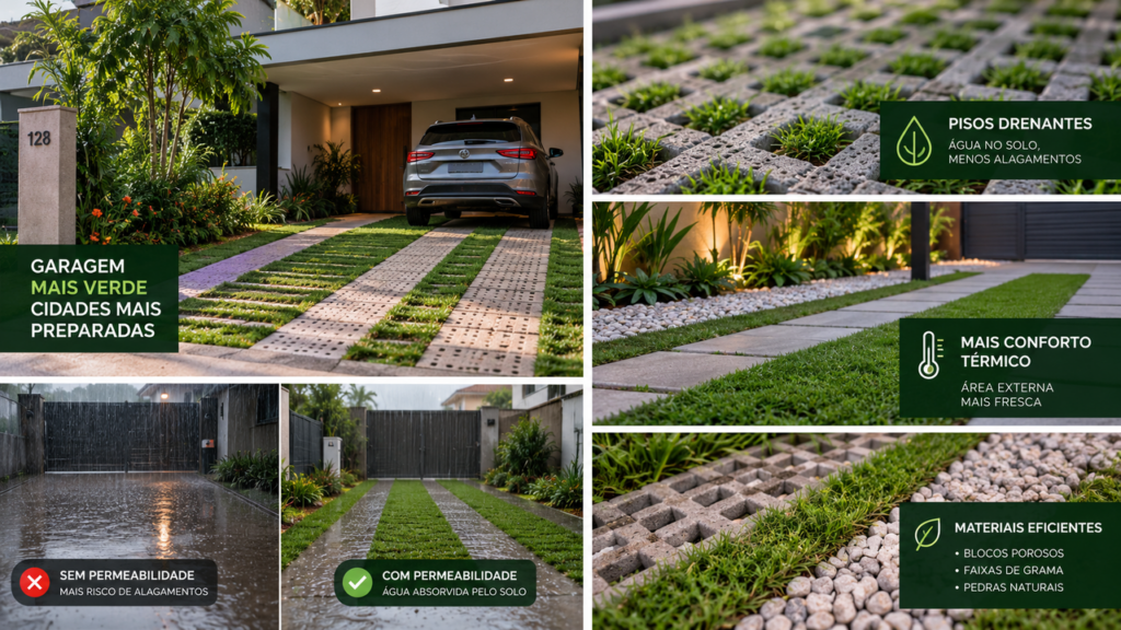 Adeus à garagem totalmente pavimentada: tendência dos anos 50 volta com força e recupera faixas de jardim para facilitar a absorção da chuva