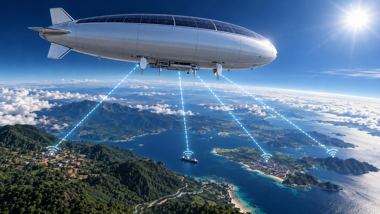 Um dirigível com servidores e antenas celulares a bordo realizou um voo de 30.000 km sobre parte do planeta, com quase zero consumo de energia para propulsão