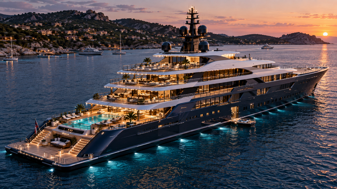 Deep Blue, o mega iate de 450 milhões na Costa Smeralda: do heliporto às piscinas, terraços e spas, todos os luxos a bordo