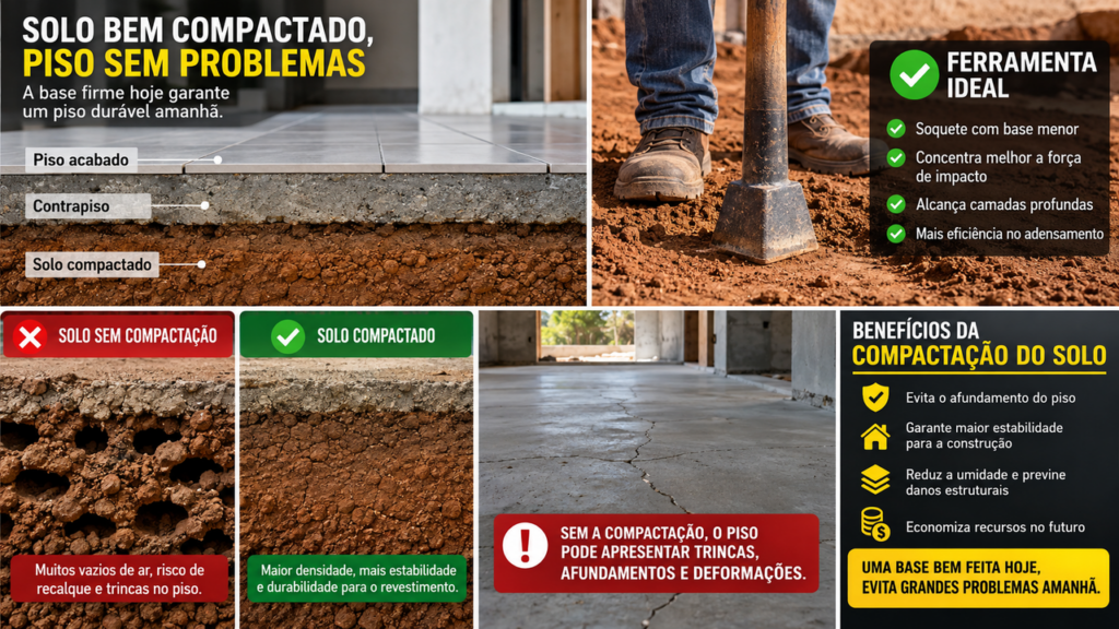 Piso pode afundar por um erro cometido antes mesmo do contrapiso: mestre de obras explica por que compactar o solo é essencial em terrenos com aterro ou material solto e como a etapa ajuda a evitar recalques