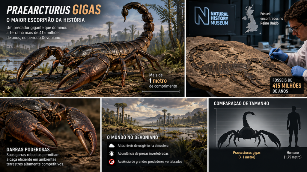Há 415 milhões de anos, um escorpião gigante com mais de 1 metro caminhava pela Terra: descoberta de fósseis revela um dos predadores mais impressionantes do antigo planeta