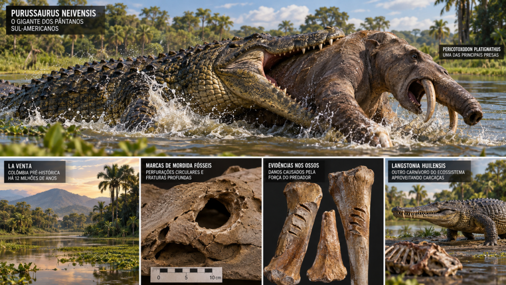Há 12 milhões de anos, um crocodilo gigante dominava os pântanos da América do Sul e fósseis revelam as marcas assustadoras de seus ataques contra mamíferos de mais de uma tonelada