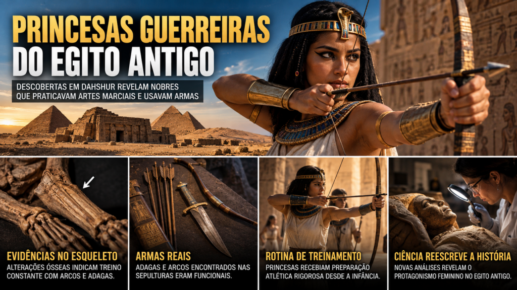 Múmias de princesas egípcias de 4 mil anos guardavam marcas nos ossos que podem indicar treinamento intenso com arcos, adagas e outras armas