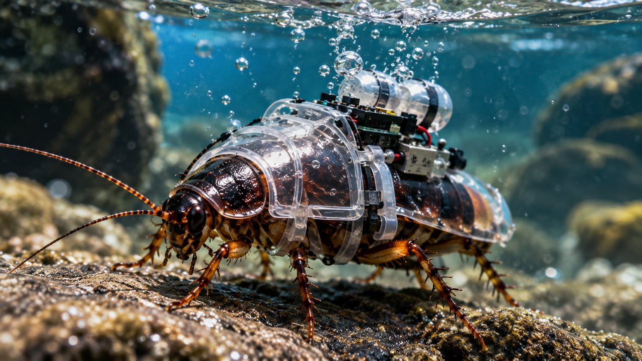 Baratas ciborgues ganham trajes de mergulho impressos em 3D e conseguem permanecer submersas por até três horas em testes científicos