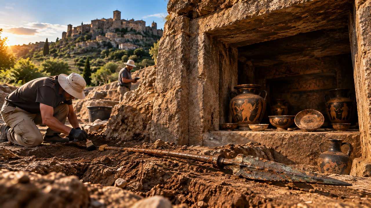 Tumba etrusca de 2.600 anos é encontrada intacta e revela objetos raros que ajudam a reconstruir os costumes de uma antiga civilização