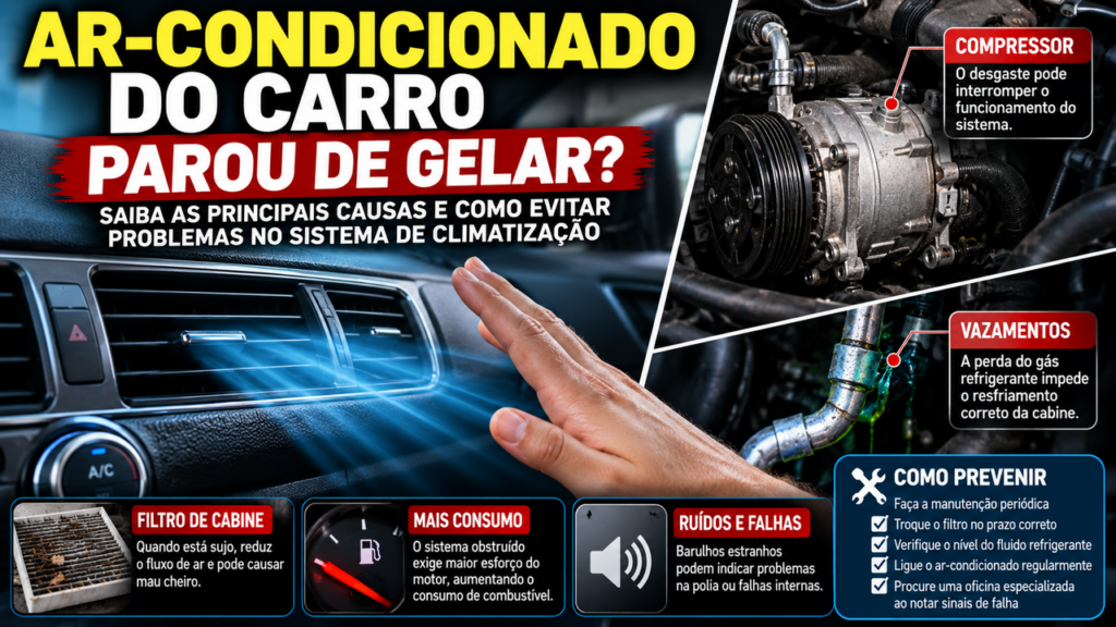 Ar-condicionado do carro deixou de gelar? Estes sinais podem indicar o problema e muita gente só percebe quando a falha já apareceu